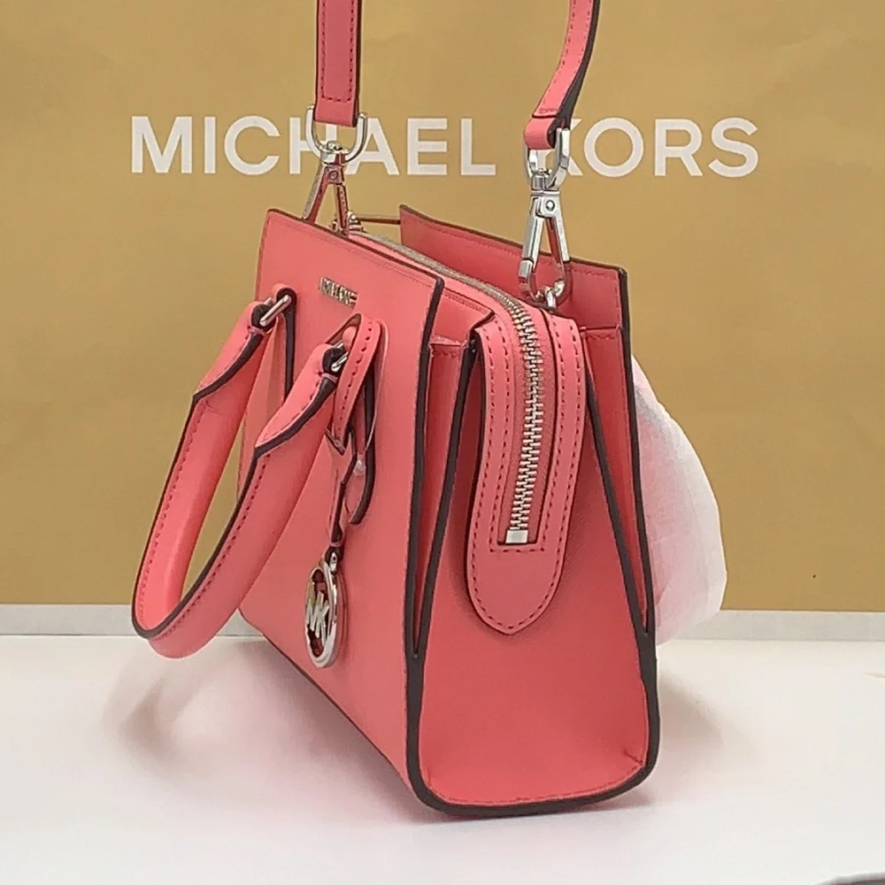 MICHAEL KORS SHEILA SMALL CENTER ZIP SATCHEL/ CROSSBODY TEA ROSE COLOR